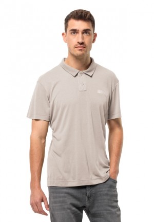 Beige Jack Wolfskin Pikeh Men Polo Shirts | 62981410
