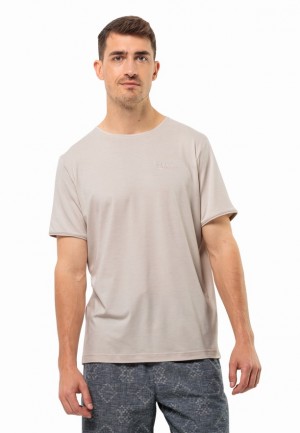 Beige Jack Wolfskin Travel Men T Shirts | 97081093