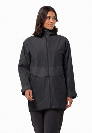 Black Jack Wolfskin Mainkai Long Women Rain Jackets | 81534525
