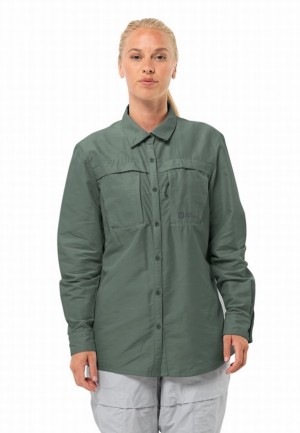 Green Jack Wolfskin Barrier Ls Women Shirts | 99240511