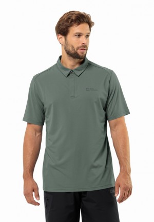 Green Jack Wolfskin Delgami Men Polo Shirts | 58262930