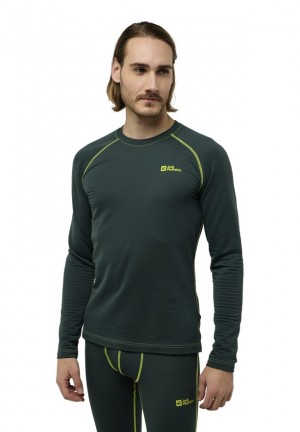 Green Jack Wolfskin Infinite Warm Ls Men T Shirts | 26057580