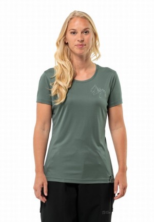 Green Jack Wolfskin Peak Graphic Women T Shirts | 53791212