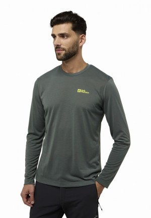 Green Jack Wolfskin Vonnan Ls Men T Shirts | 79126376