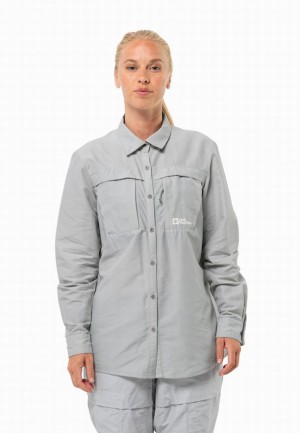 Grey Jack Wolfskin Barrier Ls Women Shirts | 63700093