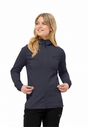 Navy Jack Wolfskin Baiselberg Hooded Fz Women Fleece Jackets | 71024750