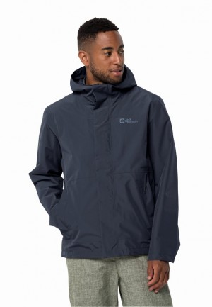 Navy Jack Wolfskin Baydream Men Rain Jackets | 96803763