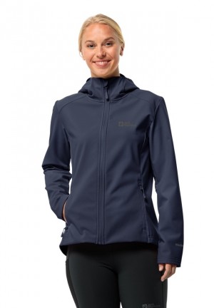 Navy Jack Wolfskin Bornberg Hoody Women Softshell Jackets | 15348125