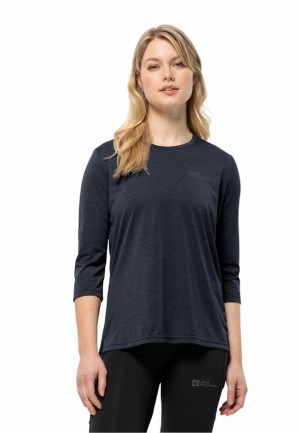 Navy Jack Wolfskin Crosstrail 3/4 Women T Shirts | 23352935
