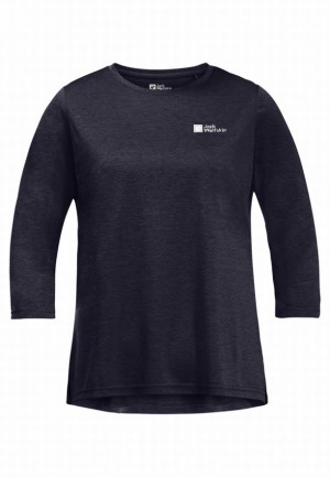 Navy Jack Wolfskin Crosstrail 3/4 Women T Shirts | 23459886