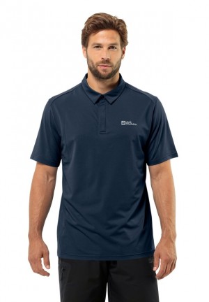 Navy Jack Wolfskin Delgami Men Polo Shirts | 53964241