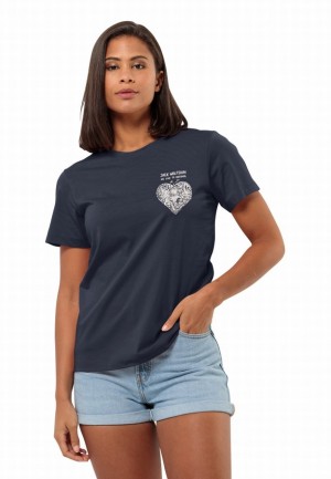 Navy Jack Wolfskin Discover Heart Women T Shirts | 32500403