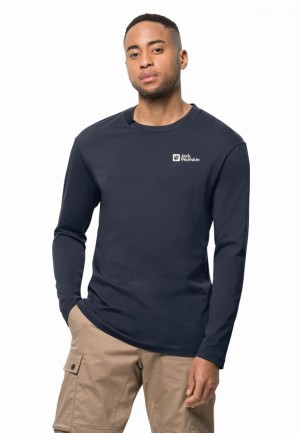 Navy Jack Wolfskin Essential Longsleeve Men T Shirts | 62055977