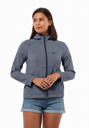 Navy Jack Wolfskin Fernweh Hooded Women Fleece Jackets | 39226388