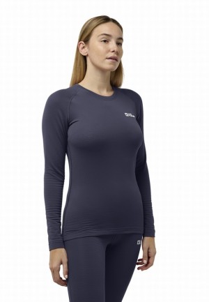 Navy Jack Wolfskin Infinite Warm Ls Women T Shirts | 71660776