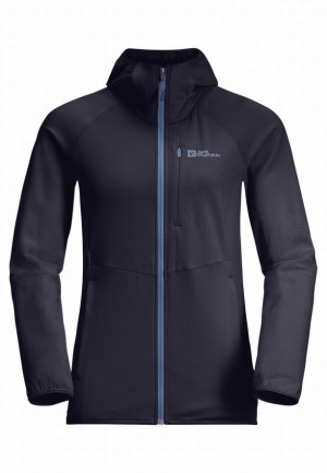 Navy Jack Wolfskin Kolbenberg Hooded Fz Women Fleece Jackets | 42782813