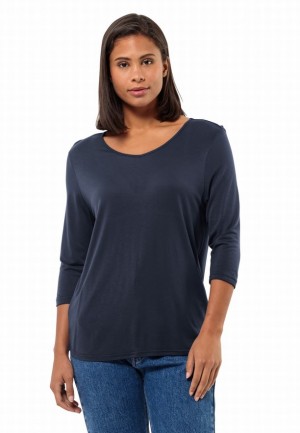 Navy Jack Wolfskin Mola 3/4 Women T Shirts | 83735881