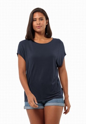 Navy Jack Wolfskin Mola Women T Shirts | 20104810