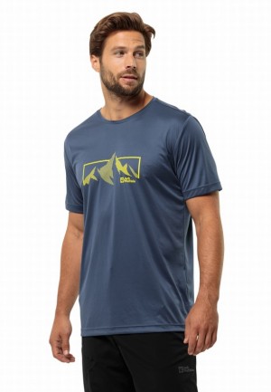 Navy Jack Wolfskin Peak Graphic Men T Shirts | 77575132