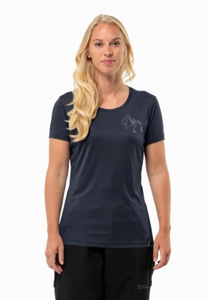 Navy Jack Wolfskin Peak Graphic Women T Shirts | 79272523