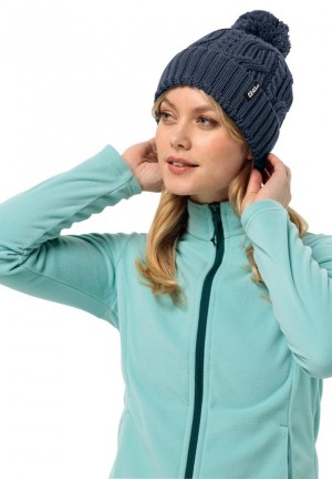Navy Jack Wolfskin Pompom Men Beanie | 44356011