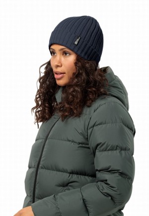 Navy Jack Wolfskin Rib Knit Women Beanie | 10211448