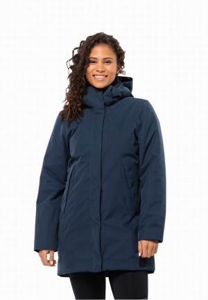 Navy Jack Wolfskin Salier Women Coats | 20331282