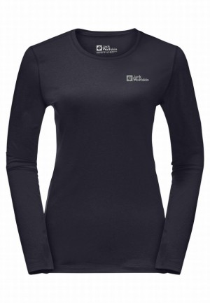 Navy Jack Wolfskin Skyhermal L/s Women T Shirts | 22881209