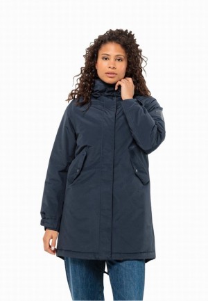Navy Jack Wolfskin Talforst Women Coats | 48481546