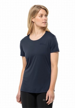 Navy Jack Wolfskin Tech Women T Shirts | 61626358