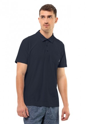 Navy Jack Wolfskin Terral Men Polo Shirts | 17959457
