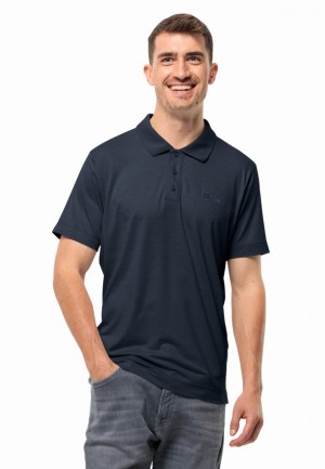 Navy Jack Wolfskin Travel Men Polo Shirts | 99023306