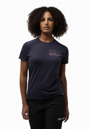 Navy Jack Wolfskin Vonnan Graphic Women T Shirts | 87814238
