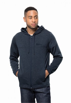 Navy Jack Wolfskin Waldsee Hooded Men Fleece Jackets | 73409391