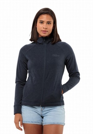 Navy Jack Wolfskin Waldsee Hooded Women Fleece Jackets | 55168956
