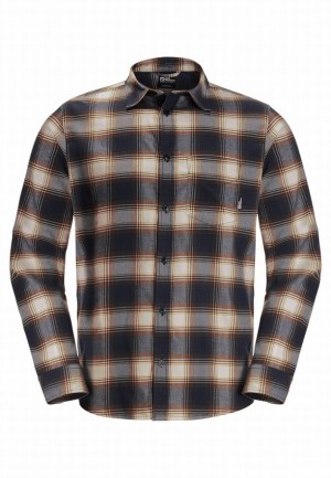 Navy Jack Wolfskin Wanderweg Men Shirts | 21698054