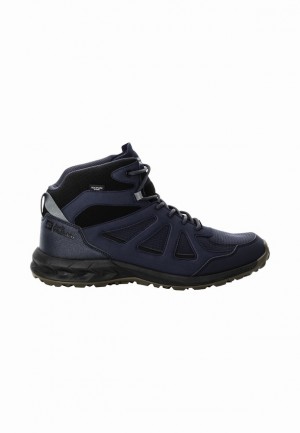 Navy Jack Wolfskin Woodland 2 Texapore Mid Men Hiking Shoes | 91724340