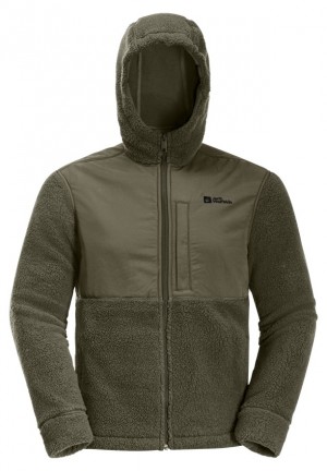 Olive Jack Wolfskin Felslicht Hooded Men Fleece Jackets | 88910688