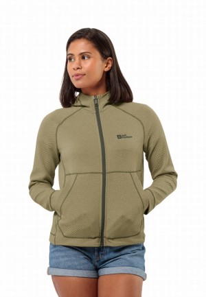Olive Jack Wolfskin Fernweh Hooded Women Fleece Jackets | 19142454