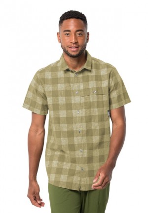 Olive Jack Wolfskin Highlands Men Shirts | 72888456