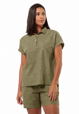Olive Jack Wolfskin Karana Women Polo Shirts | 34490217