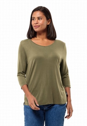 Olive Jack Wolfskin Mola 3/4 Women T Shirts | 15533574