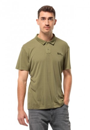 Olive Jack Wolfskin Pikeh Men Polo Shirts | 58639817