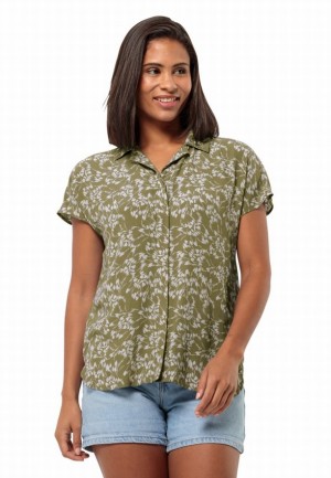Olive Jack Wolfskin Sommerwiese Women Shirts | 39969087