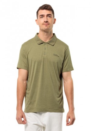 Olive Jack Wolfskin Travel Men Polo Shirts | 26685890