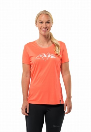 Orange Jack Wolfskin Peak Graphic Women T Shirts | 53486178