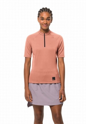 Pink Jack Wolfskin Bike Commute Hz Women T Shirts | 86332327