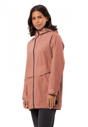 Pink Jack Wolfskin Mainkai Long Women Rain Jackets | 96346289