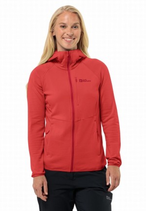 Red Jack Wolfskin Kolbenberg Hooded Fz Women Fleece Jackets | 68333985