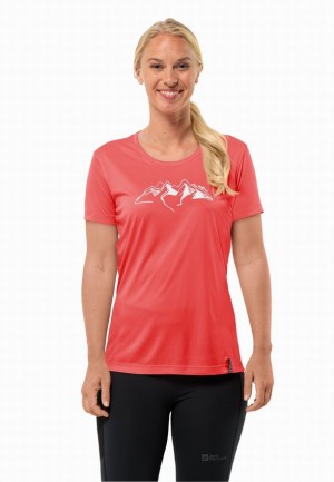 Red Jack Wolfskin Peak Graphic Women T Shirts | 62454086